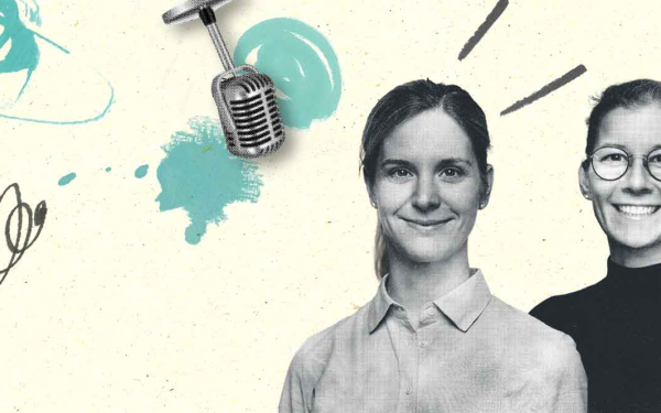 Dr. Theresa Greupner und Dr. Franziska Rönicke vor einem gelb-grün illustrierten Hintergrund