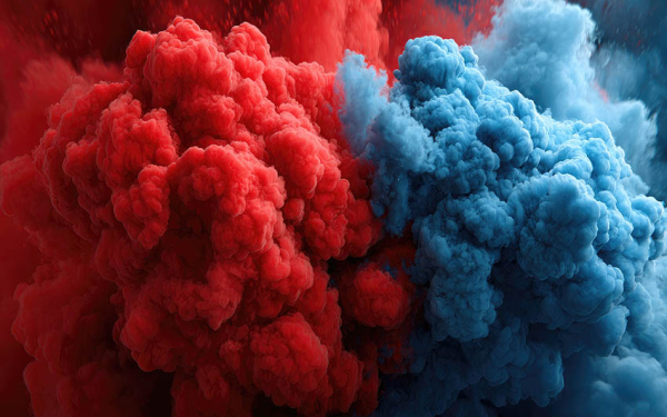 Rote und blaue Wolken treffen aufeinander