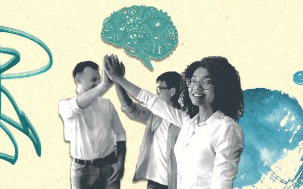 Illustration with three people high-fiving each other