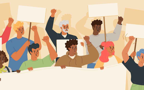 Illustration einer Gruppe Protestierender