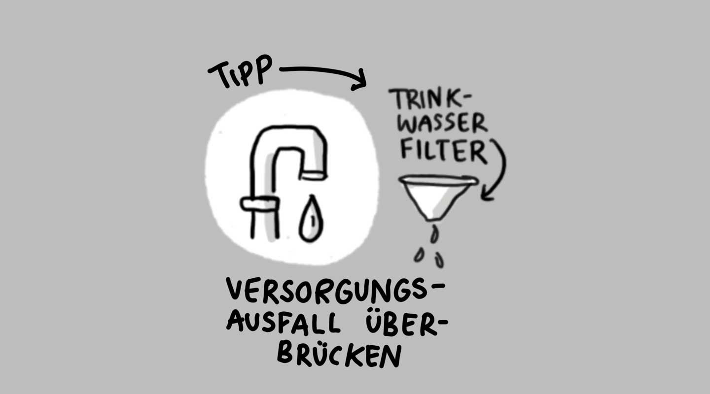 Illustration zum Thema Wasserfilter, um Versorgungsausfall zu überbrücken