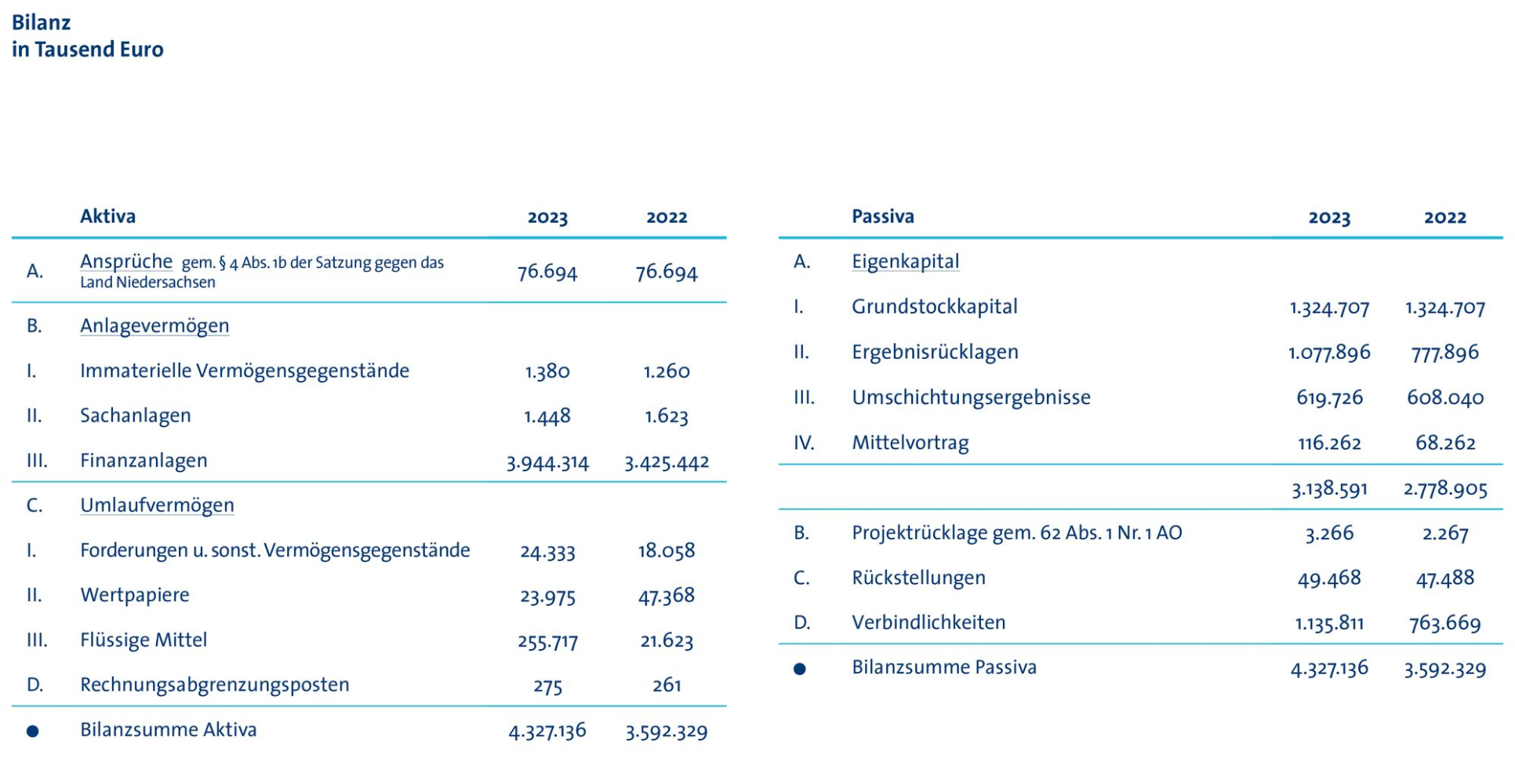 Bilanz in Tausend Euro
