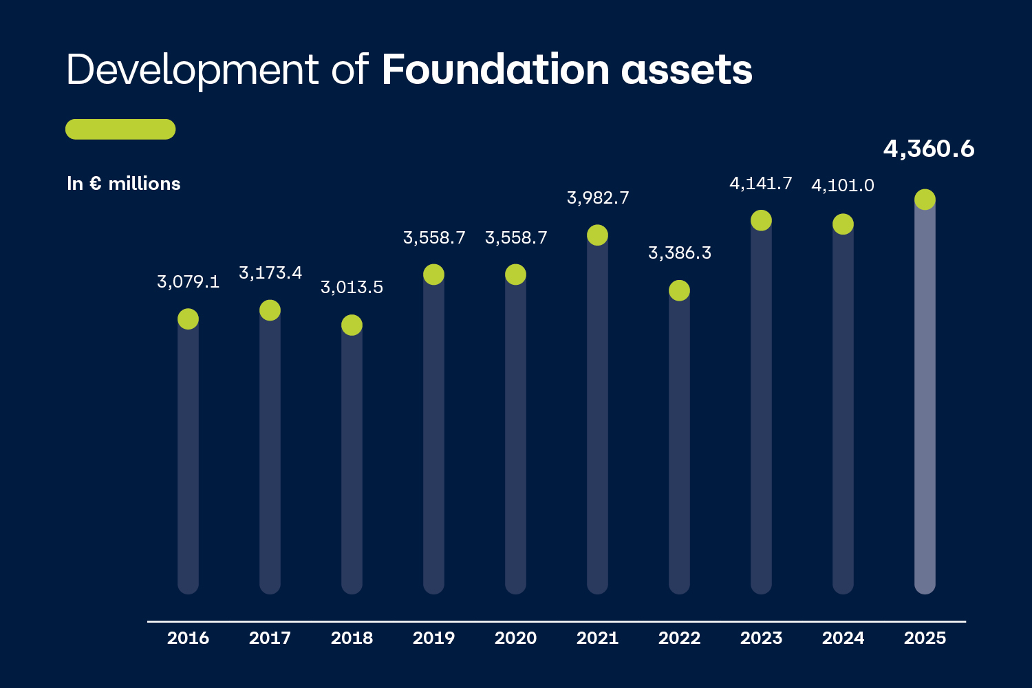 graph shows the development of the foundation's assets over the past 10 years