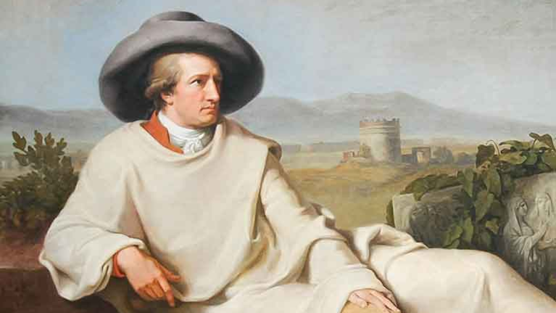 Das Bild zeigt ein Gemälde von Goethe, gemalt von Johann Heinrich Wilhelm Tischbein