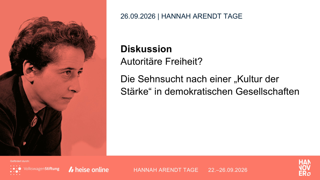 Zu sehen ist Hannah Arendt und der Titel der Veranstaltung. 