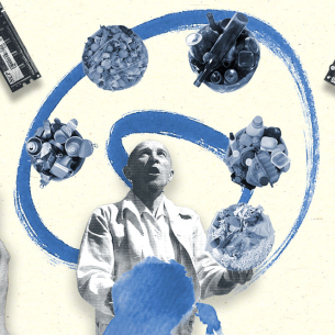 Illustration mit verschiedenen Materialien, die recycelt werden können